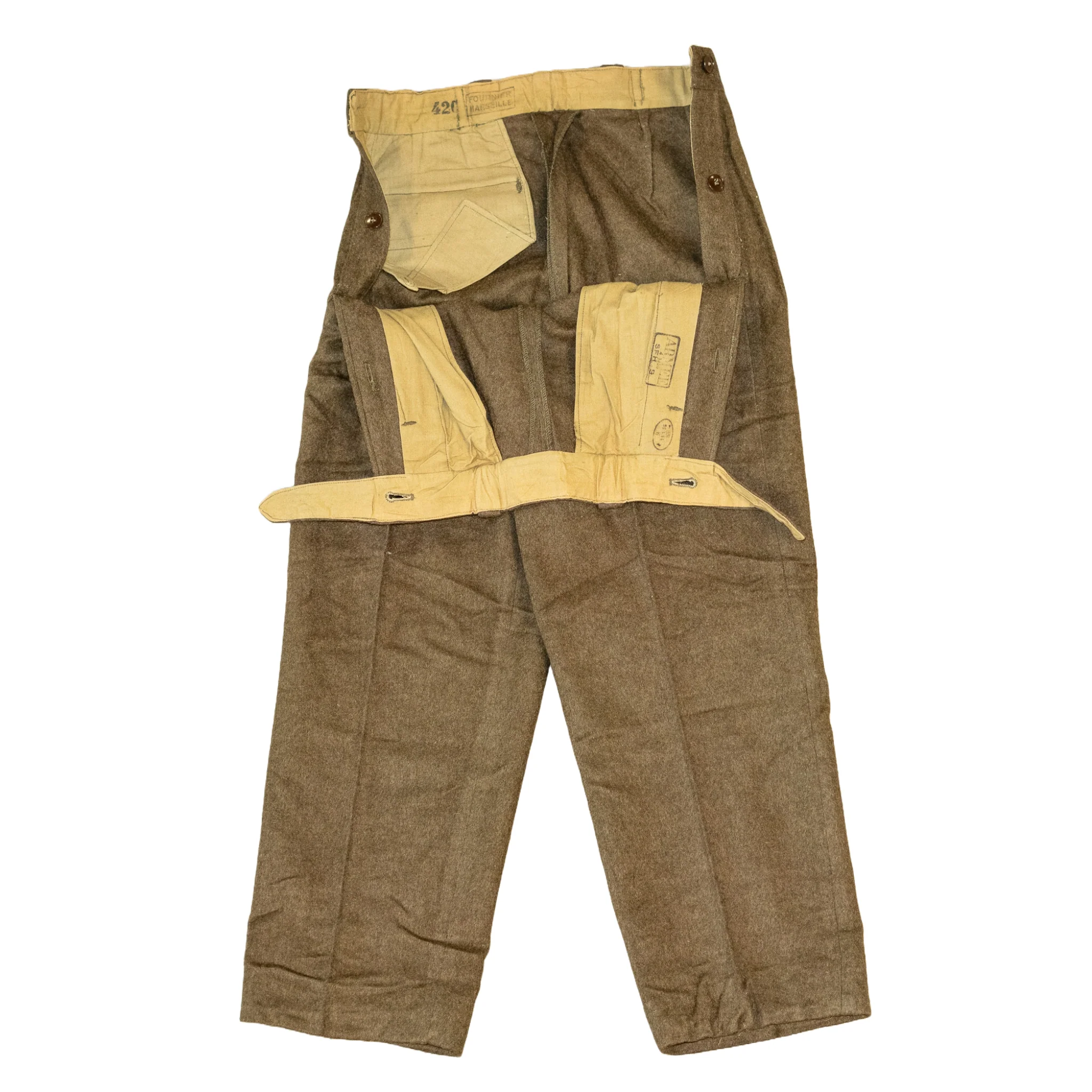 Issued French Army Drop-Front Wool Pants - Image 2
