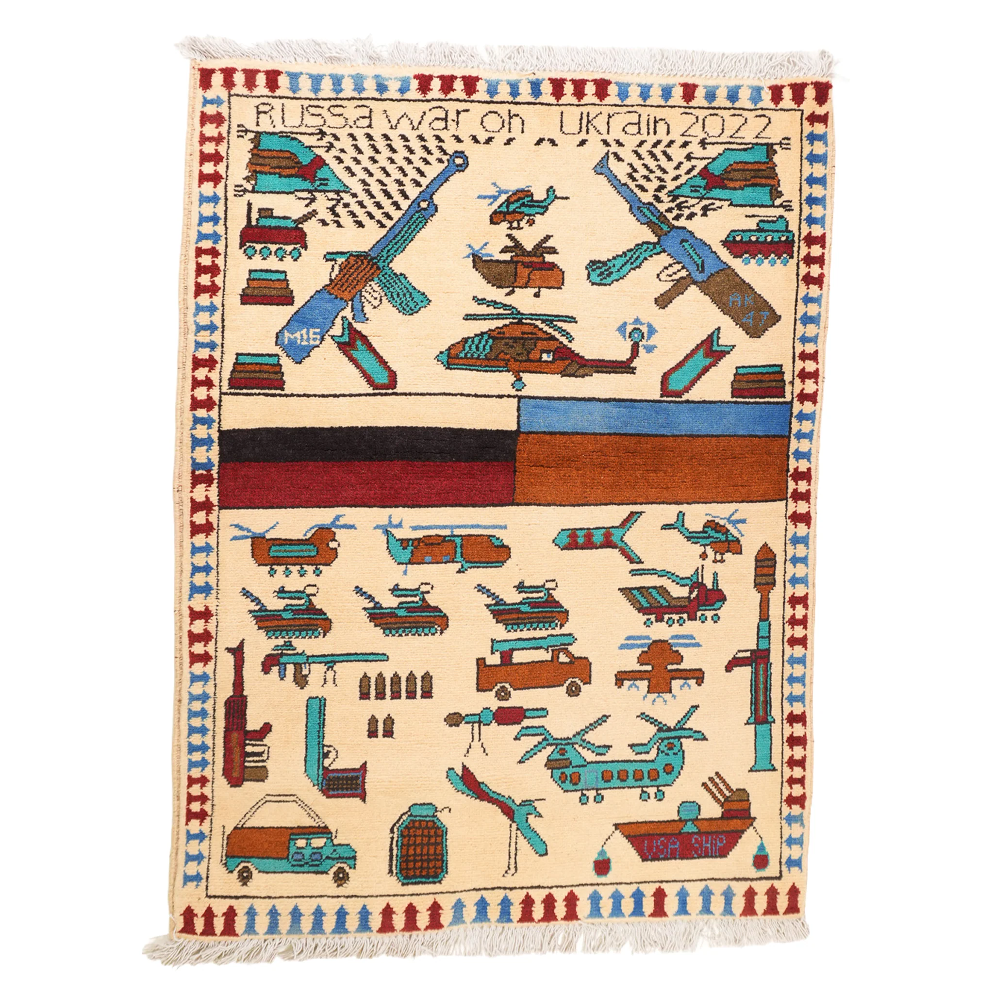 Large Russo-Ukrainian War Pattern Afghan Rug - Image 4